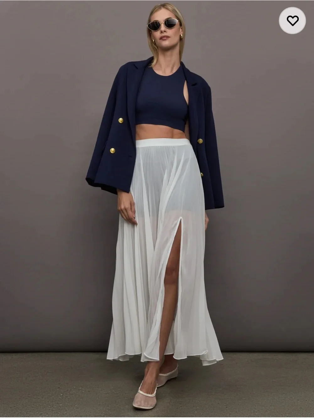 NWT Carbon38 Mesh Pleated Semi Sheer Midi Skirt in White - M